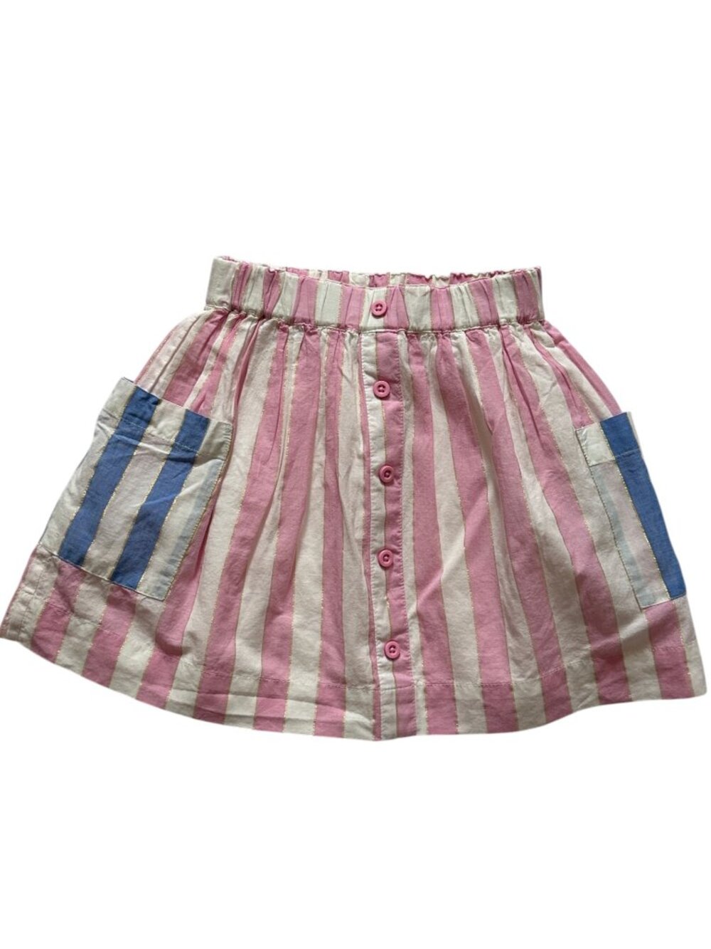 Mini Boden Pink Cream Striped Skirt Blue Pockets Size 6